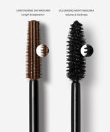 mascara; Brown: Vergleich der Bürsten unserer Lengthening Day Mascara und Volumising Night Mascara