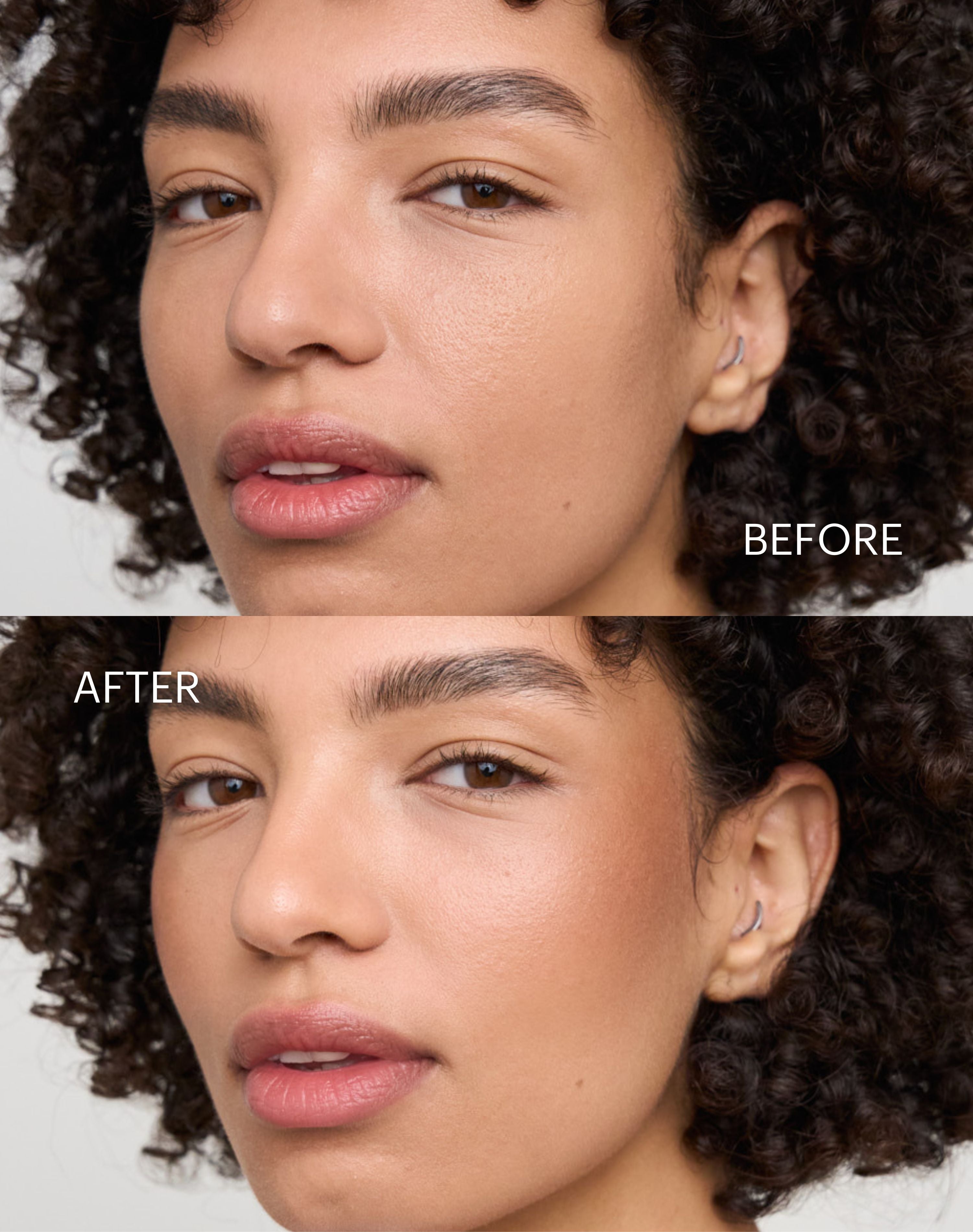 bronzy glow blush; Before - After des Bronzy Glow Blushes