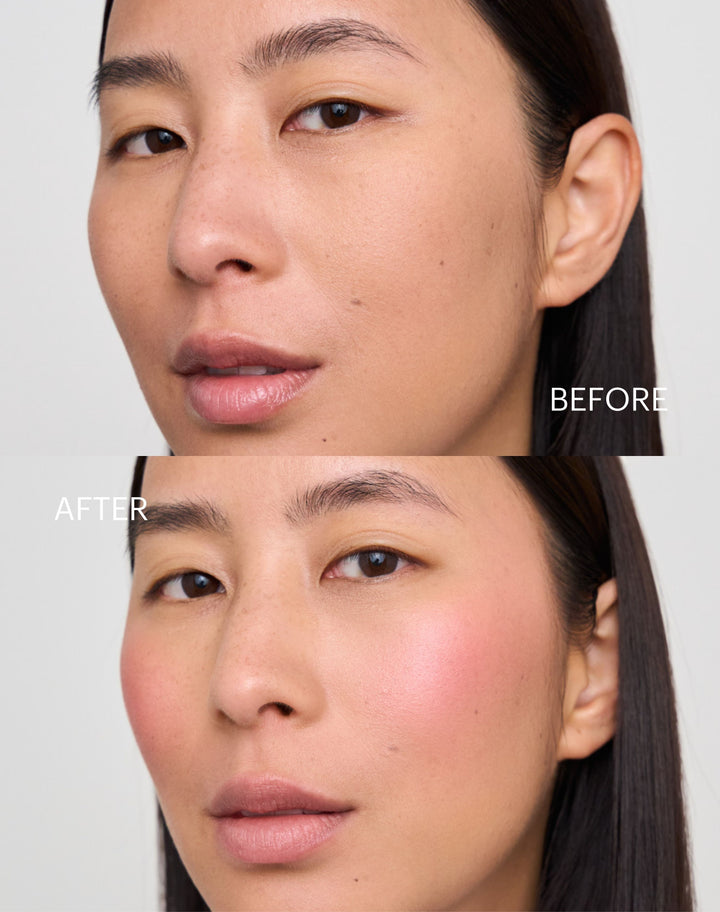 mono-stick; rosy glow blush: Before - After des Glowy Blushes in Rosy Glow