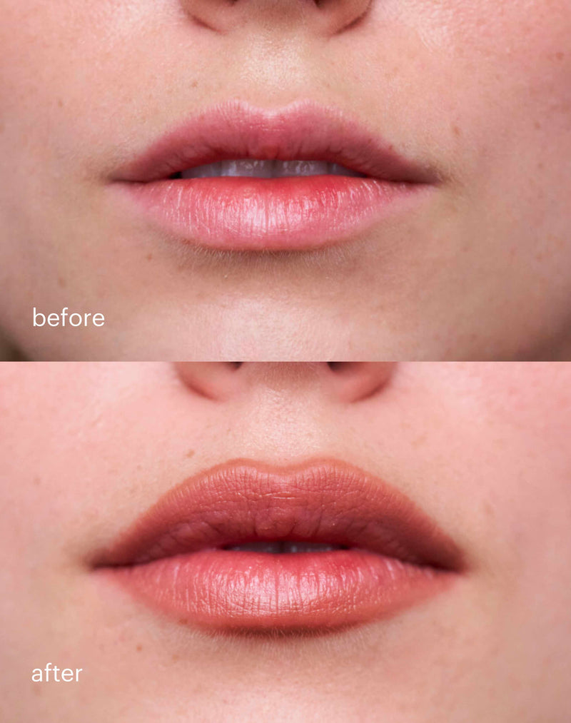 caramel-nude; Before & After des Soft Shape Lip Liners in Caramel Nude