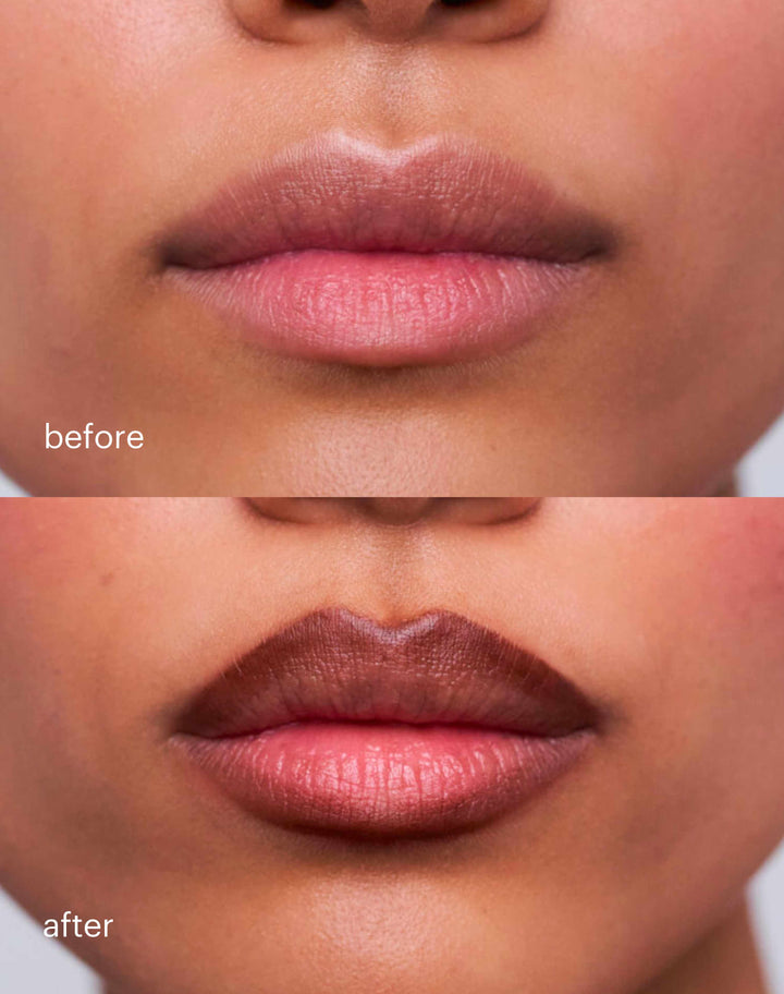 soft-shape-lip-liner; chocolate-brown: Before & After des Soft Shape Lip Liners in Chocolate Brown