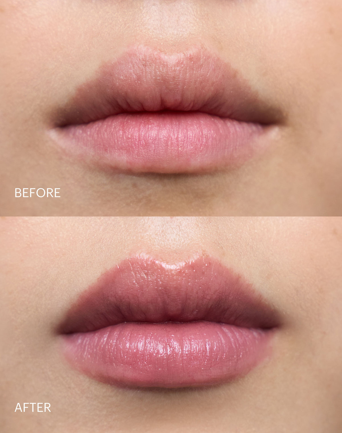 triple-tint-lip-balm; Nudie: Before & After des Triple Tint Lip Balm in Nudie